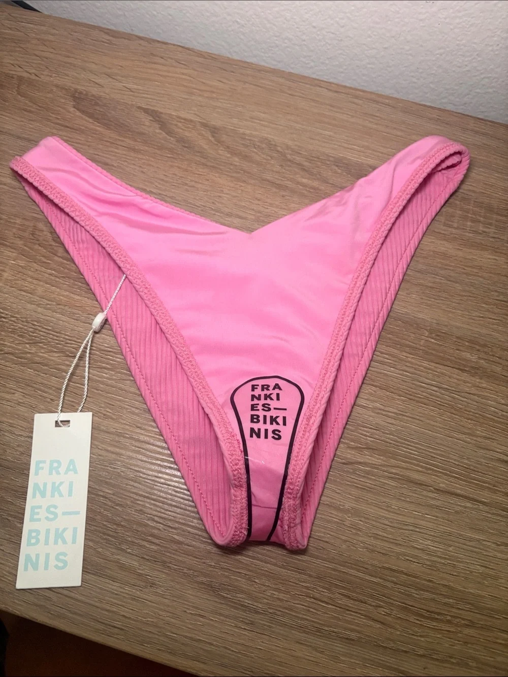 NWT Frankie's Bikinis Bright Pink Ribbed High-Cut Bikini Bottom